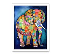 Artery8 Elephant With Patterns Folk Art Watercolour Painting Artwork Framed Wall Art Print 18X24 Inch