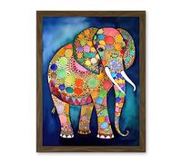 Artery8 Elephant With Patterns Folk Art Watercolour Painting Artwork Framed Wall Art Print 18X24 Inch