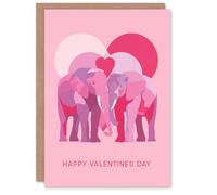 Artery8 Elephants And Love Hearts Pink Modern Abstract Valentine's Day Card