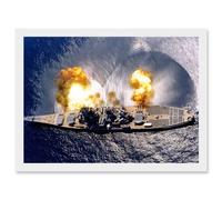 Elliot US Navy USS Iowa Battleship Fires Broadside BB-61 Photo Artwork Framed Wall Art Print A4 Artery8 White One Size