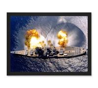 Artery8 Elliot US Navy USS Iowa Battleship Fires Broadside BB-61 Photo Artwork Framed Wall Art Print A4 in Black Artery8 Black