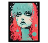 Artery8 Emo Daydreams Crimson And Mint Modern Artwork Anime Painting Artwork Framed Wall Art Print A4