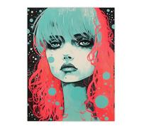 Artery8 Emo Daydreams Crimson And Mint Modern Artwork Anime Painting Large Wall Art Poster Print Thick Paper 18X24 Inch