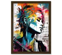 Emo Woman Electric Guitar Sheet Music Upcycle Art Splatter Paint Modern Painting Artwork Framed Wall Art Print A4 Artery8 Brown One Size