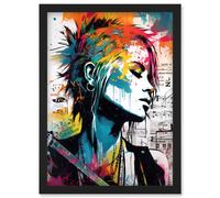 Emo Woman Electric Guitar Sheet Music Upcycle Art Splatter Paint Modern Painting Artwork Framed Wall Art Print A4 Artery8 Black One Size