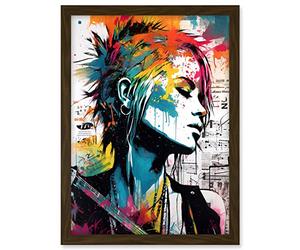 Artery8 Emo Woman Electric Guitar Sheet Music Upcycle Art Splatter Paint Modern Painting Artwork Framed A3 Wall Art Print