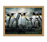 Artery8 Emperor Penguin Birds Antarctic A4 Artwork Framed Wall Art Print in Light Oak Artery8 Light Oak