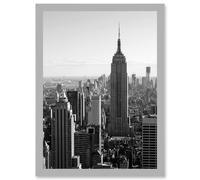 Artery8 Empire State Building New York City USA Black White Photo Artwork Framed Wall Art Print A4 in Light Grey Artery8 Light Grey
