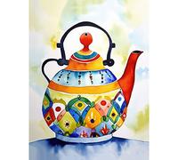 Artery8 Enamelled Patterned Teapot Tea Kettle Folk Art Watercolour Painting Extra Large XL Wall Art Poster Print