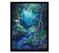 Artery8 Enchanted Forest Bioluminescent Fantasy Magical Wall Art Print - A4 Size