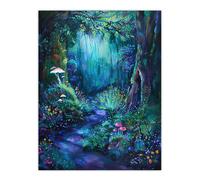 Enchanted Forest Bioluminescent Fantasy Magical Wall Art Print Artery8 Blue W24 inch x H32 inch