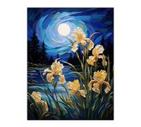 Artery8 Enchanting Iris Flowers Blooming Fantasy Full Moon Large Wall Art Poster Print Thick Paper 18X24 Inch