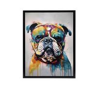 Artery8 English Bulldog Dog With Sunglasses Framed Canvas Wall Art Print | Size: W24" x H32" Artery8 Multicolor W24" x H32"