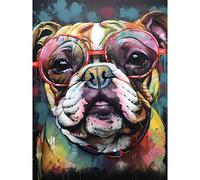 Artery8 English Bulldog Wearing Sunglasses Modern Detailed Large Wall Art Poster Print Thick Paper 18X24 Inch