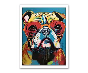 Artery8 English Bulldog Wearing Sunglasses Modern Pop Art Artwork Framed Wall Art Print 18X24 Inch