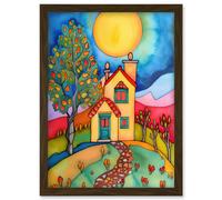 English Country Home Folk Art Artwork Framed Wall Art Print A4 Artery8 Brown One Size