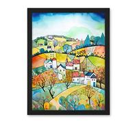 Artery8 English Country Rural Landscape Folk Art Watercolour Painting Artwork Framed Wall Art Print 18X24 Inch