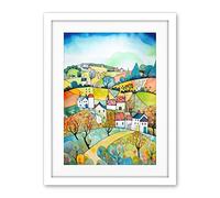 Artery8 English Country Rural Landscape Folk Art Watercolour Painting Artwork Framed Wall Art Print 18X24 Inch