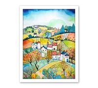 Artery8 English Country Rural Landscape Folk Art Watercolour Painting Artwork Framed Wall Art Print 18X24 Inch