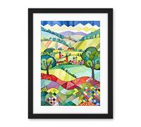 Artery8 English Countryside Rural Landscape Folk Art Watercolour Painting Artwork Framed Wall Art Print 18X24 Inch