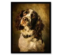 Artery8 English Springer Spaniel Dog Lover Painting Framed Art Print in Brown | Size: A4 Artery8 Brown A4