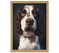 Artery8 English Springer Spaniel Dog Portrait Artwork Framed Wall Art Print A4 in Light Oak Artery8 Light Oak
