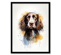 Artery8 English Springer Spaniel Lovers Gift Watercolour Pet Portrait Painting Artwork Artwork Framed Wall Art Print A4