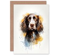Artery8 English Springer Spaniel Lovers Gift Watercolour Pet Portrait Painting Artwork Sealed Greeting Card Plus Envelope Blank inside