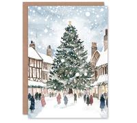 Artery8 English Town Square Decorated Tree Christmas Fun Festive Xmas Card Artery8 Multicolor