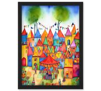 Artery8 English Village Fete Fair Folk Art Artwork Framed Wall Art Print A4