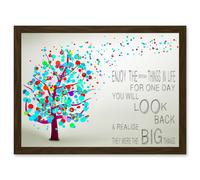 Artery8 Enjoy Little Things Life Bubble Tree Quote Typography A4 Artwork Framed Wall Art Print in Brown Artery8 Brown