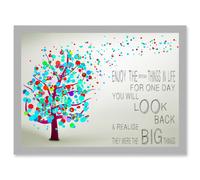 Artery8 Enjoy Little Things Life Bubble Tree Quote Typography A4 Artwork Framed Wall Art Print in Light Grey Artery8 Light Grey
