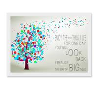 Artery8 Enjoy Little Things Life Bubble Tree Quote Typography A4 Artwork Framed Wall Art Print