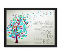 Artery8 Enjoy Little Things Life Bubble Tree Quote Typography A4 Artwork Framed Wall Art Print