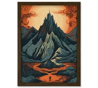 Artery8 Erebor The Lonely Mountain Landscape Illustration Artwork Framed Wall Art Print A4 in Brown Artery8 Brown