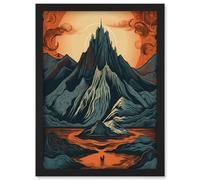 Artery8 Erebor The Lonely Mountain Landscape Illustration Wall Art Print - A4 Size