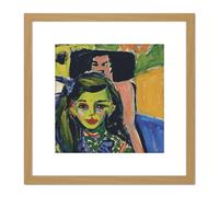 Artery8 Ernst Ludwig Kirchner Franzi Vor Geschnitztem Stuhl 8X8 Inch Square Wooden Framed Wall Art Print Picture with Mount in Light Oak Artery8 Light Oak