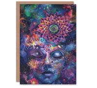 Artery8 Esoteric Universe Psychedelic Cosmic Portrait Birthday Card in Purple Artery8 Purple
