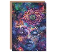 Artery8 Esoteric Universe Psychedelic Cosmic Portrait Blank For Him Or Her Art Birthday Card