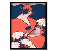 Artery8 Ethel Reed Framed Wall Art The Penny Magazine Cover Woman Reading in Red | Size: A4 Artery8 Red A4
