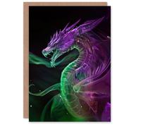 Artery8 Greeting Card Ethereal Dragon Purple Green Fantasy Art Blank For Him Or Her Art Birthday Card