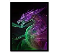 Artery8 Ethereal Dragon Purple Green Fantasy Art Framed Art Print | Size: W12" x H16" Artery8 Green W12" x H16"