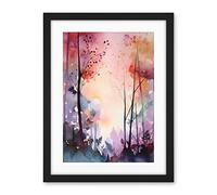 Artery8 Ethereal Misty Autumn Forest Landscape at Dawn Modern Watercolour Painting Artwork Framed Wall Art Print 18X24 Inch