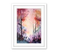 Artery8 Ethereal Misty Autumn Forest Landscape at Dawn Modern Watercolour Painting Artwork Framed Wall Art Print 18X24 Inch