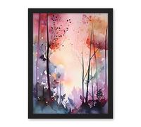 Artery8 Ethereal Misty Autumn Forest Landscape at Dawn Modern Watercolour Painting Artwork Framed Wall Art Print 18X24 Inch