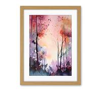 Artery8 Ethereal Misty Autumn Forest Landscape at Dawn Modern Watercolour Painting Artwork Framed Wall Art Print 18X24 Inch