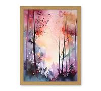 Artery8 Ethereal Misty Autumn Forest Landscape at Dawn Modern Watercolour Painting Artwork Framed Wall Art Print 18X24 Inch