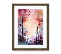 Artery8 Ethereal Misty Autumn Forest Landscape at Dawn Modern Watercolour Painting Artwork Framed Wall Art Print 18X24 Inch