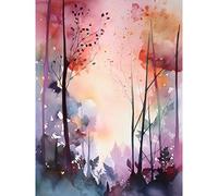 Artery8 Ethereal Misty Autumn Forest Landscape at Dawn Modern Watercolour Painting Large Wall Art Poster Print Thick Paper 18X24 Inch