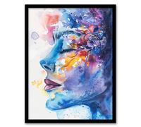 Artery8 Ethereal Woman Face Portrait Floral Watercolour Living Room Artwork Framed Wall Art Print A4